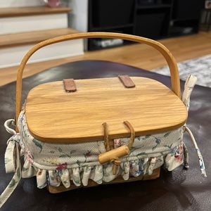 Longaberger Basket with plastic protector and fabric liner. Gently used